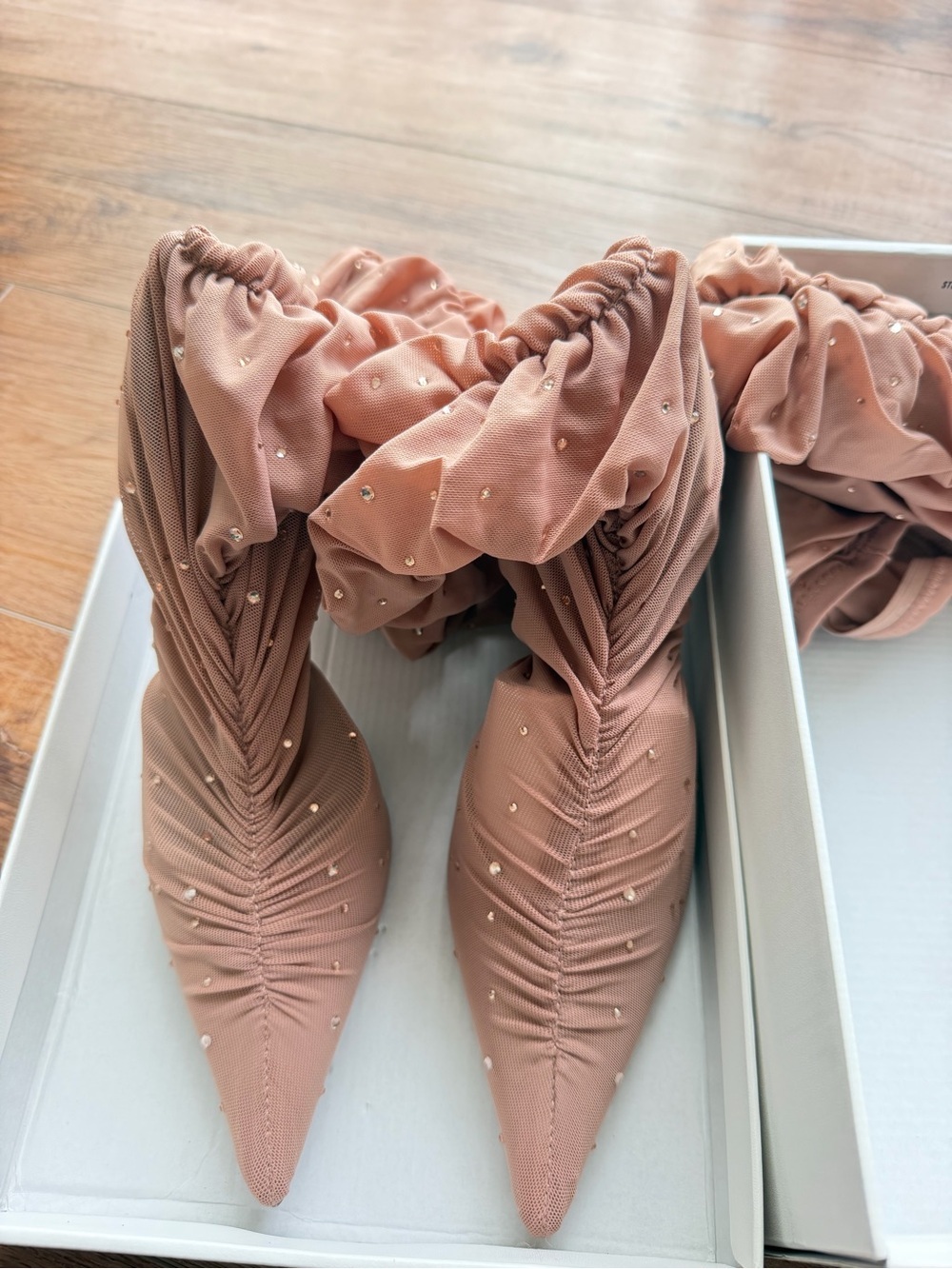 Steve Madden Rashida Blush Mesh Ruched Over-the-Knee Stiletto Boots 8.5 - Picture 5 of 13